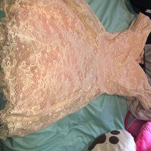 A blush pink off the shoulder prom dress !